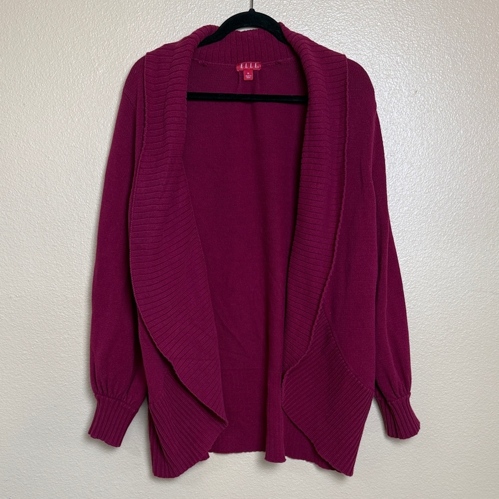 Elle Draped Open-Front Cardigan in Berry